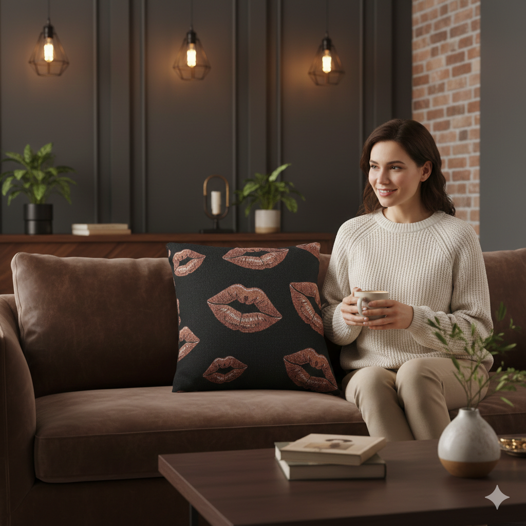 Rose Gold Lip Print Woven Accent Pillow - product image 2