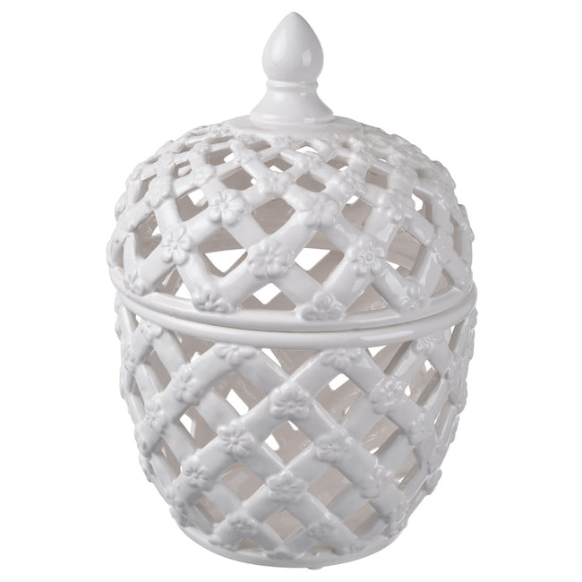Tall Lattice Ceramic Lidded Jar - product image 2